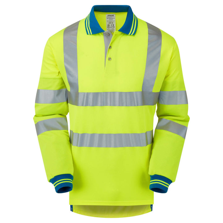 PULSAR P458 CRS Hi Vis Cut Resistant Sleeve Polo Shirt Yellow Front.jpg #colour_yellow