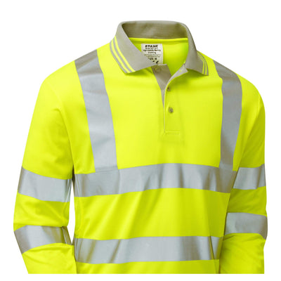 PULSAR P458 Hi Vis Long Sleeve Polo Shirt Yellow Detail.jpg #colour_yellow