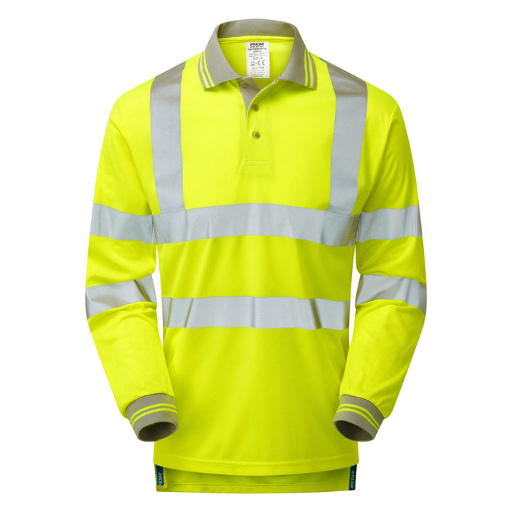 PULSAR P458 Hi Vis Long Sleeve Polo Shirt Yellow Front.jpg #colour_yellow