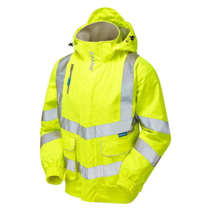 PULSAR P533 Hi Vis Waterproof Unlined Bomber Jacket Yellow Angle.jpg #colour_yellow