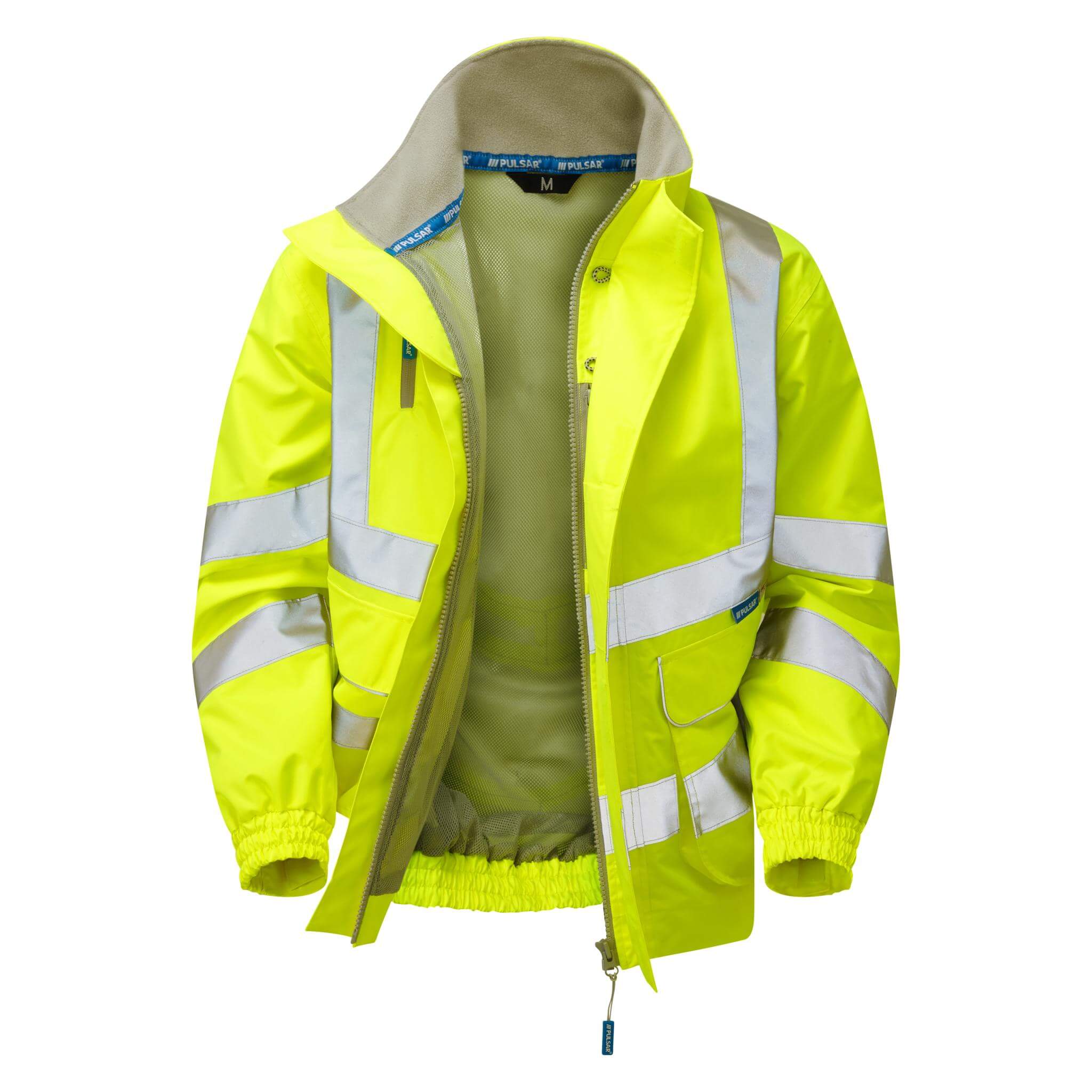 PULSAR P533 Hi Vis Waterproof Unlined Bomber Jacket Yellow Open.jpg #colour_yellow