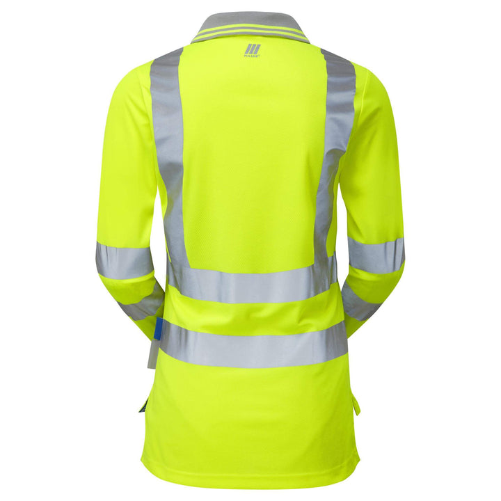 PULSAR P702 Ladies Hi Vis Long Sleeved Polo Shirt Yellow Back.jpg #colour_yellow