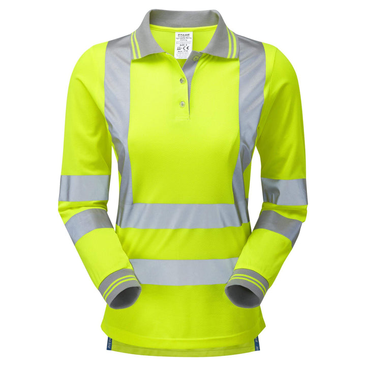 PULSAR P702 Ladies Hi Vis Long Sleeved Polo Shirt Yellow Front.jpg #colour_yellow