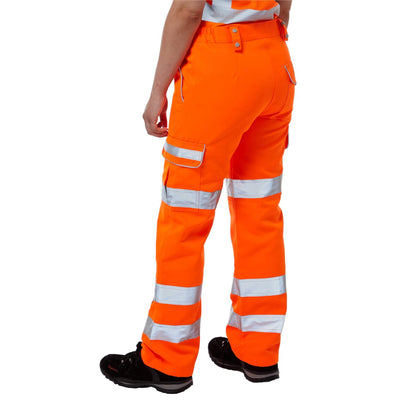 PULSAR PR336LDS Ladies Rail Spec Hi Vis Knee Pad Combat Trousers Orange PR336LDS Class2 wearer Back.jpg #colour_orange