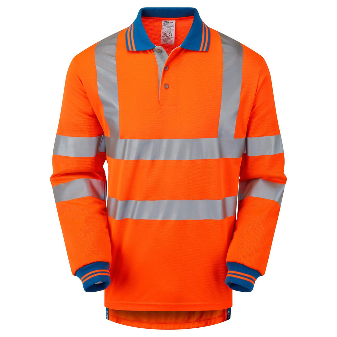 PULSAR PR470 CRS Rail Spec Hi Vis Cut Resistant Sleeve Polo Shirt Orange Front.jpg #colour_orange