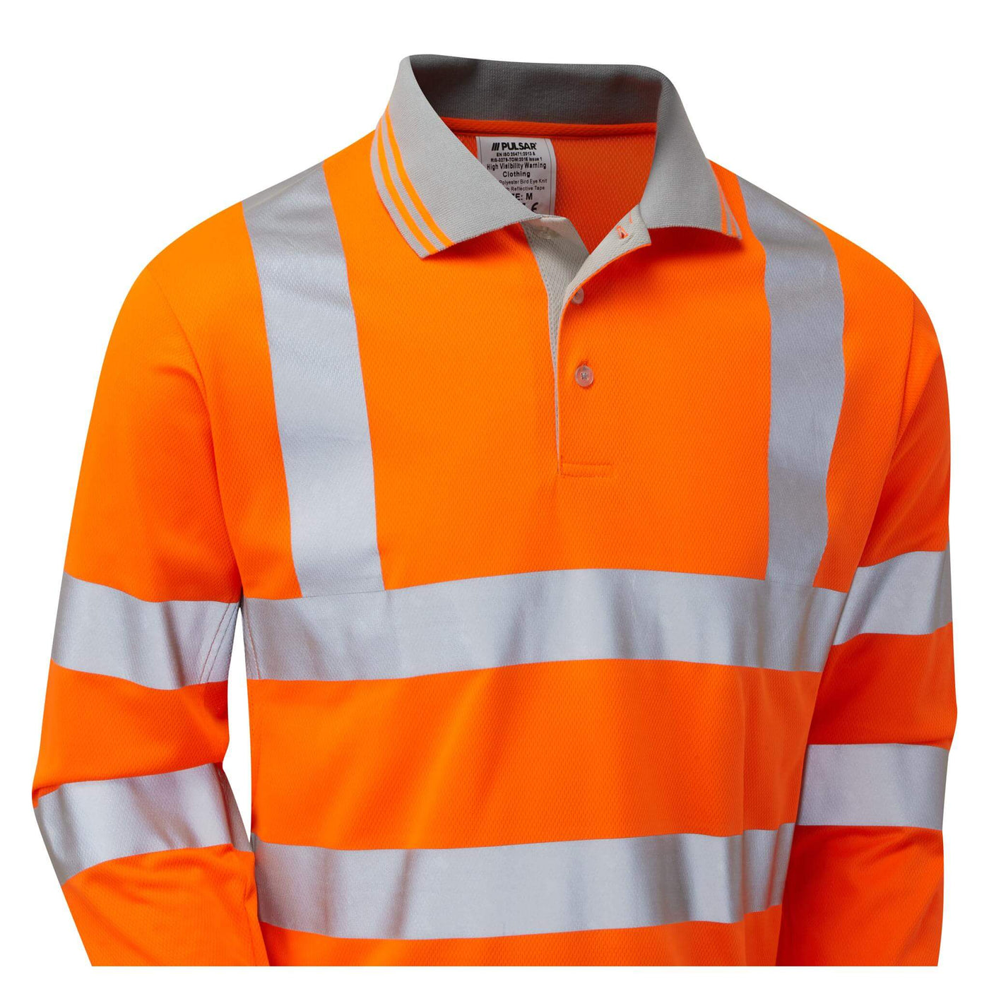 PULSAR PR470 Rail Spec Hi Vis Long Sleeved Polo Shirt Orange Detail .jpg #colour_orange