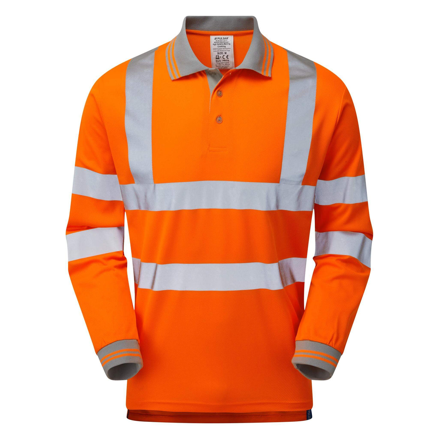 PULSAR PR470 Rail Spec Hi Vis Long Sleeved Polo Shirt Orange Front.jpg #colour_orange