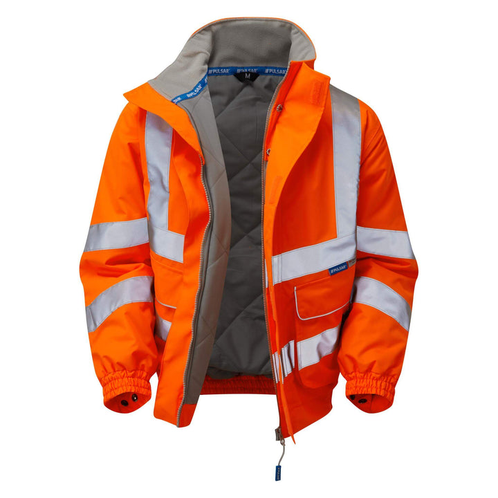 PULSAR PR496 Rail Spec Hi Vis Waterproof Padded Bomber Jacket Orange Open.jpg #colour_orange