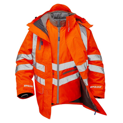 PULSAR PR497 Rail Spec Hi Vis 7 in 1 Waterproof Storm Coat Orange Front.jpg #colour_orange