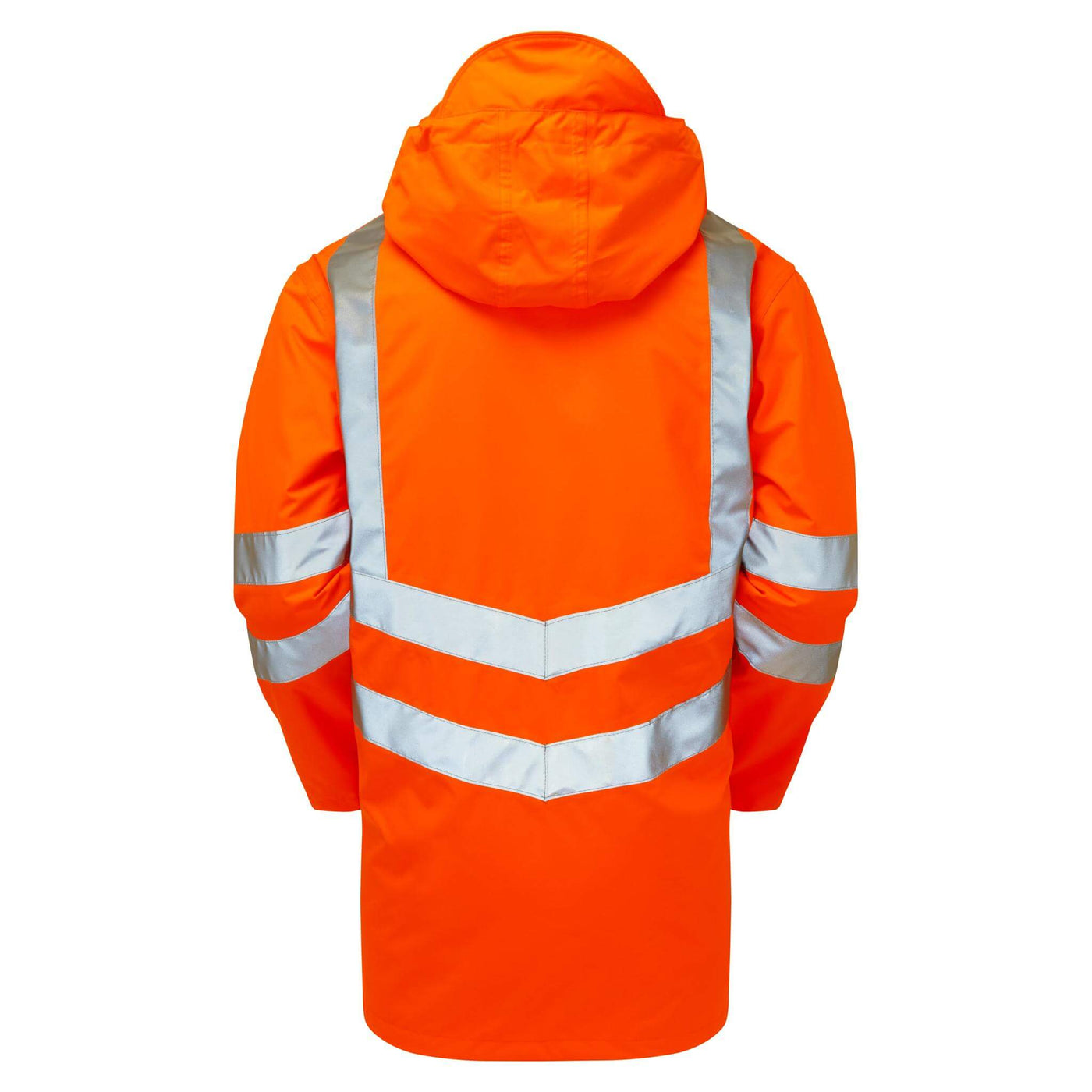 PULSAR PR499 Rail Spec Unlined Hi Vis Waterproof Storm Coat Orange Back  Hood.jpg #colour_orange