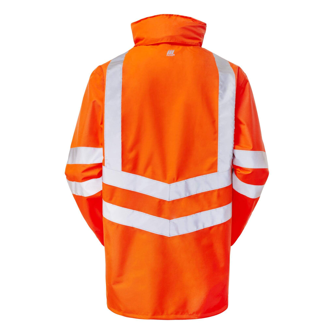 PULSAR PR499 Rail Spec Unlined Hi Vis Waterproof Storm Coat Orange Back.jpg #colour_orange