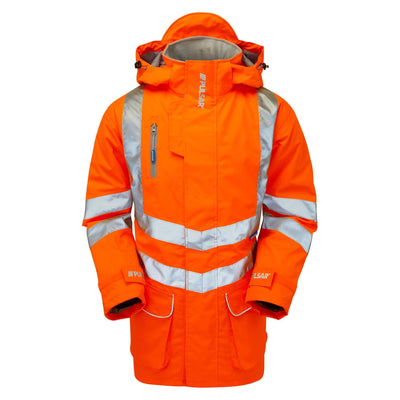 PULSAR PR499 Rail Spec Unlined Hi Vis Waterproof Storm Coat Orange Front.jpg #colour_orange