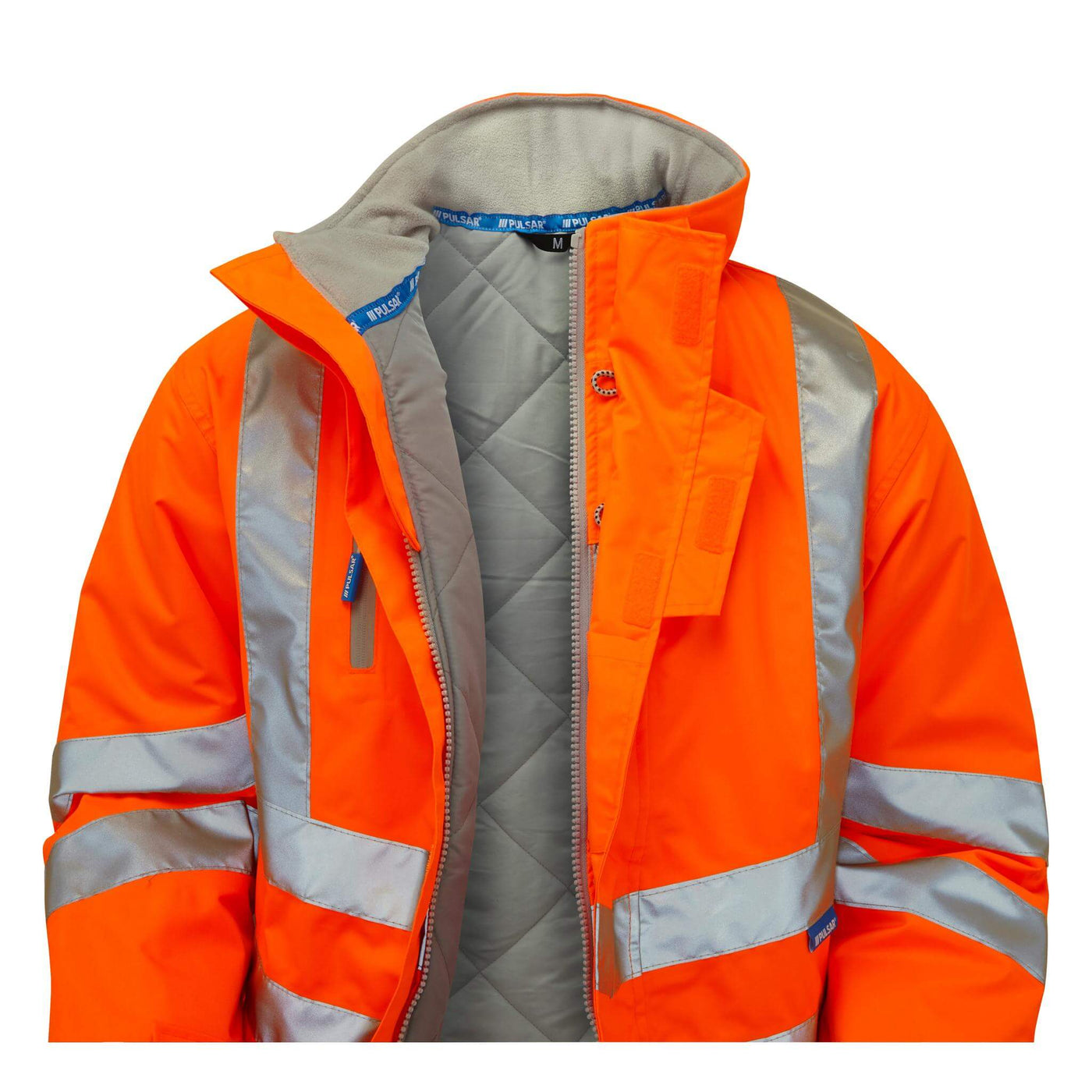 PULSAR PR502 Rail Spec Hi Vis Waterproof Padded Storm Coat Orange Detail.jpg #colour_orange