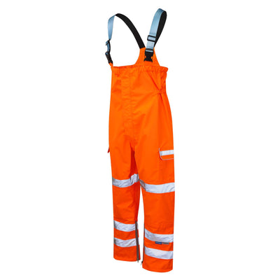 PULSAR PR504 Rail Spec Foul Weather Hi Vis Waterproof Bib and Brace Trousers Orange ANGLE.jpg #colour_orange