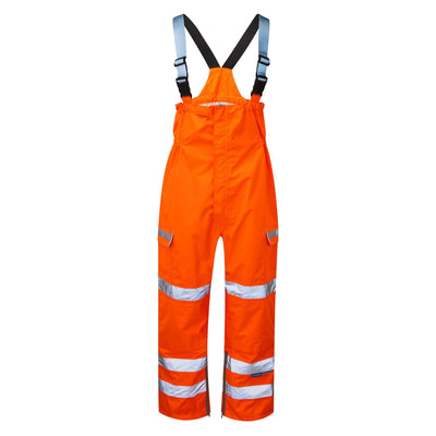 PULSAR PR504 Rail Spec Foul Weather Hi Vis Waterproof Bib and Brace Trousers Orange FRONT.jpg #colour_orange