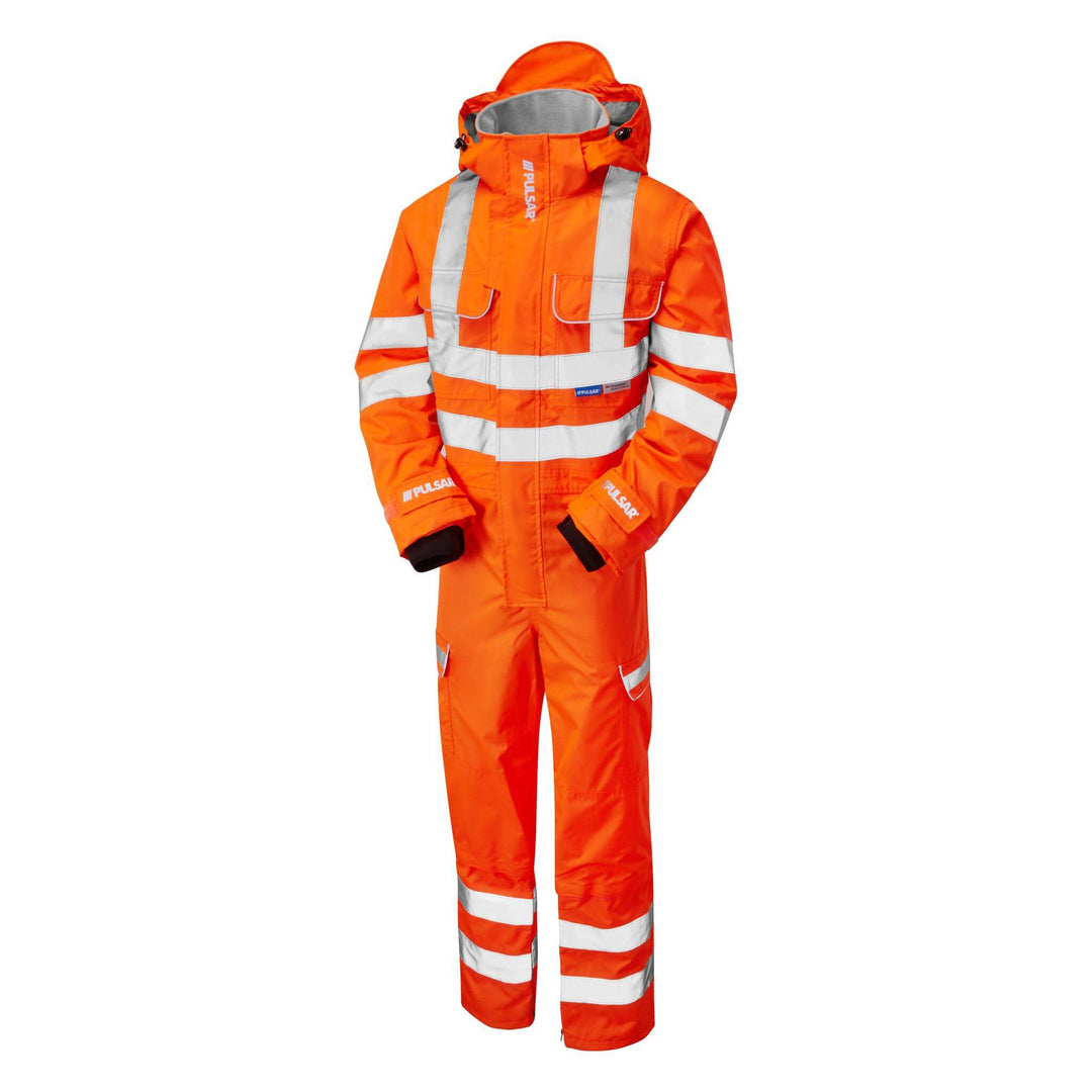 PULSAR PR505 Rail Spec Unlined Hi Vis Waterproof Coverall Orange Angle.jpg #colour_orange