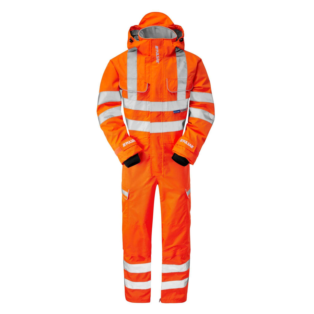 PULSAR PR505 Rail Spec Unlined Hi Vis Waterproof Coverall Orange Front.jpg #colour_orange