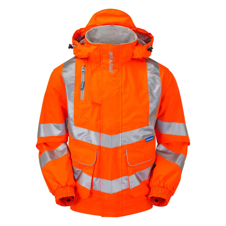 PULSAR PR515 Rail Spec Unlined Hi Vis Waterproof Bomber Jacket Orange Front.jpg #colour_orange