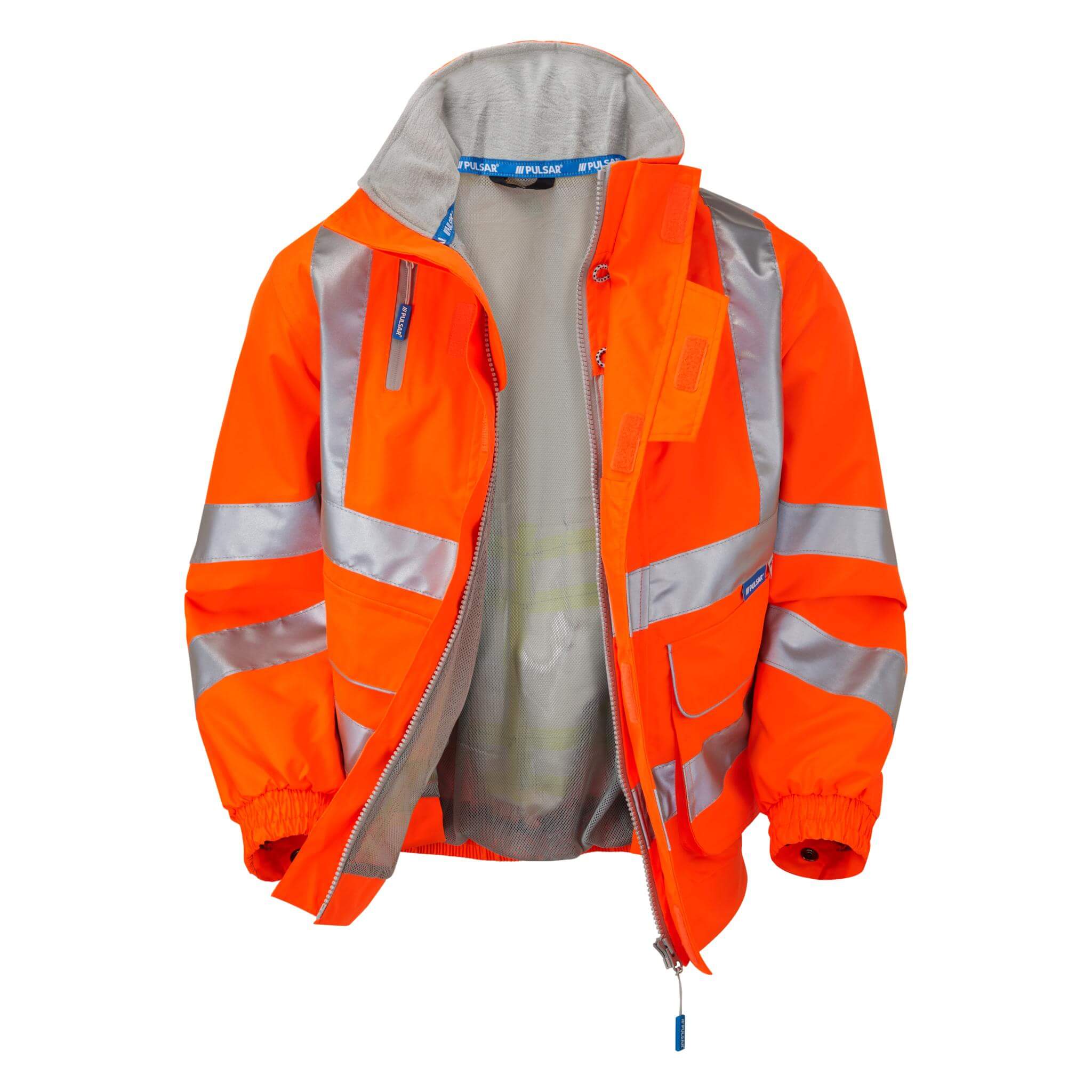 PULSAR PR515 Rail Spec Unlined Hi Vis Waterproof Bomber Jacket Orange Open.jpg #colour_orange