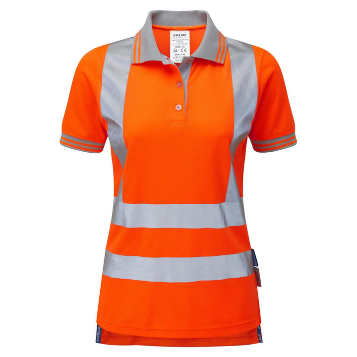 PULSAR PR701 Rail Spec Ladies Hi Vis Polo Shirt Orange Front.jpg #colour_orange