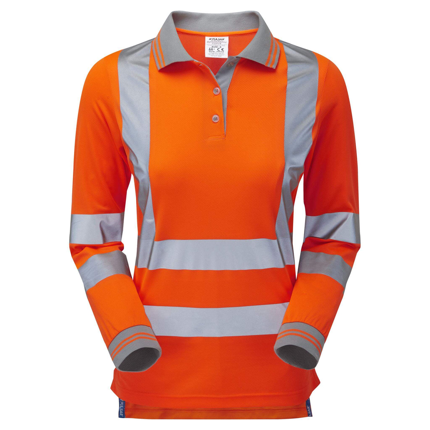 PULSAR PR703 Rail Spec Ladies Long Sleeved Hi Vis Polo Shirt Orange Front.jpg #colour_orange