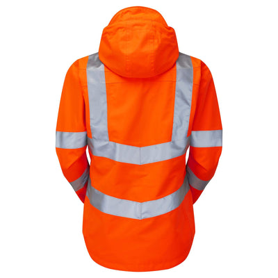 PULSAR PR705 Rail Spec Ladies Hi Vis Waterproof Storm Coat Orange Back.jpg #colour_orange