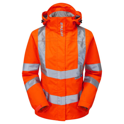 PULSAR PR705 Rail Spec Ladies Hi Vis Waterproof Storm Coat Orange Front.jpg #colour_orange