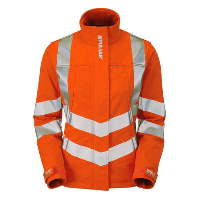 PULSAR PR707 Ladies Rail Spec Hi Vis Softshell Jacket Orange Front.jpg #colour_orange