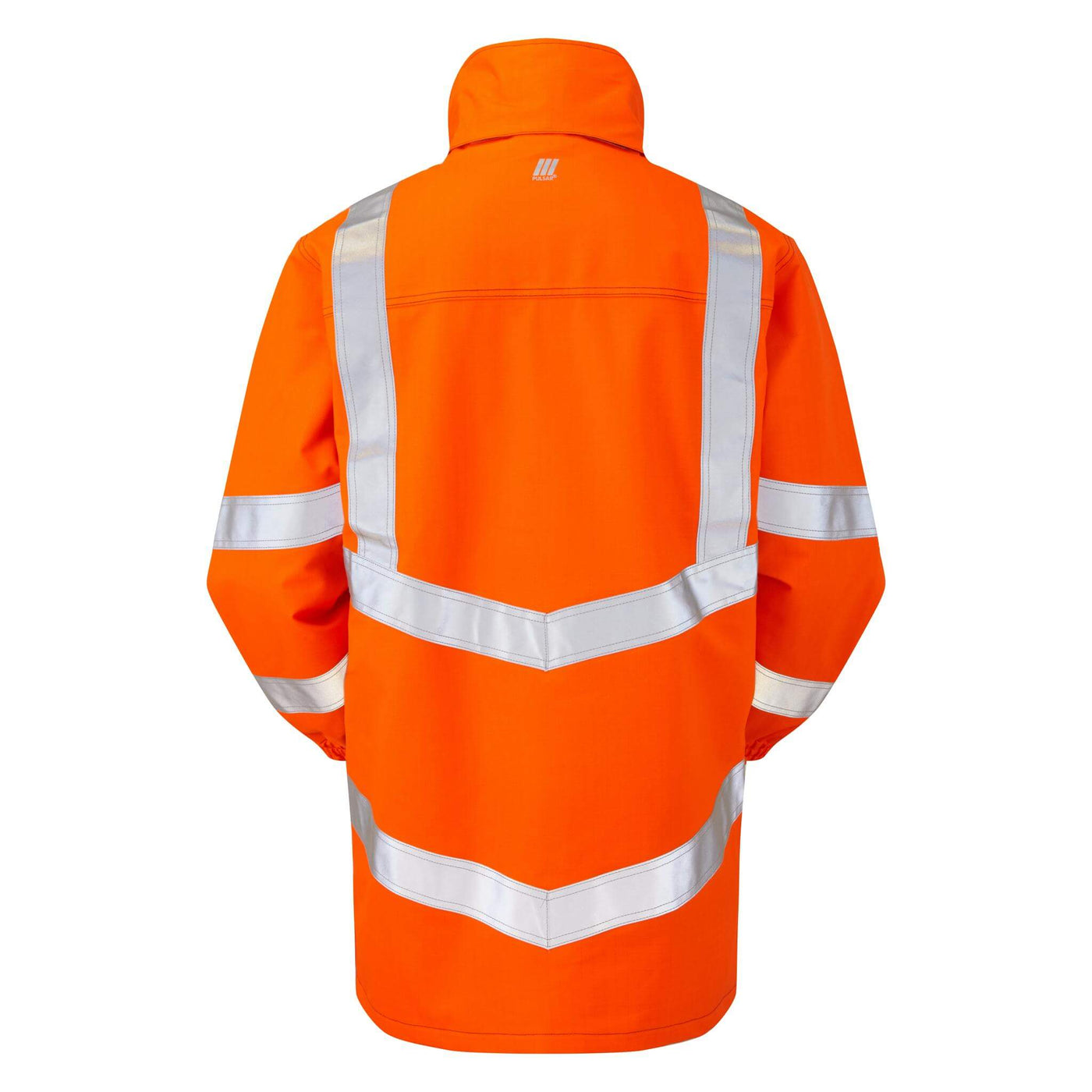 PULSAR PRARC09 Hi Vis Flame Retardant Electric ARC Rail Spec Waterproof Storm Coat Orange Back.jpg #colour_orange