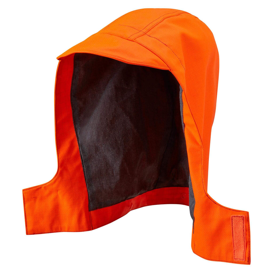 PULSAR PRARC09 Hi Vis Flame Retardant Electric ARC Rail Spec Waterproof Storm Coat Orange HOOD 2.jpg #colour_orange