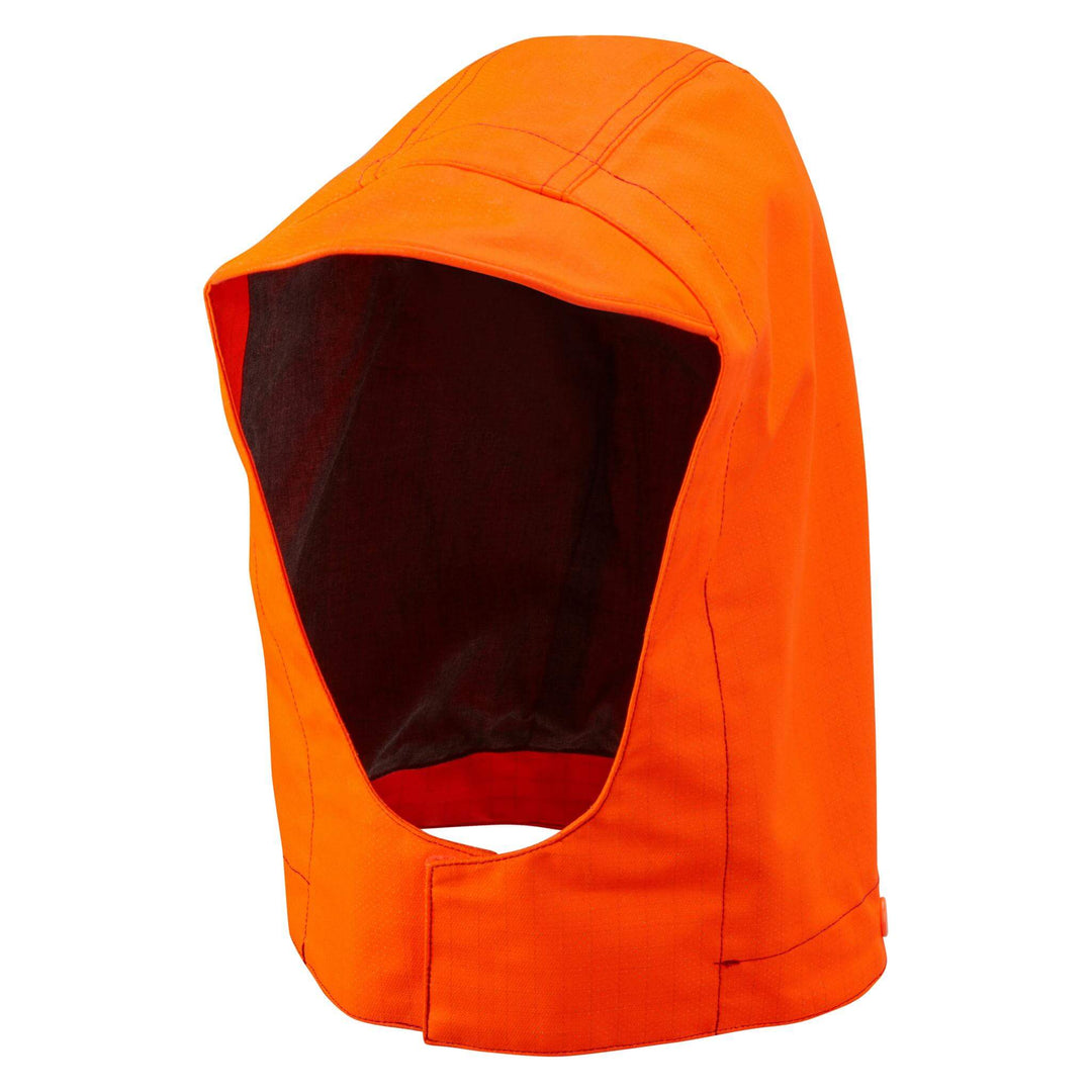 PULSAR PRARC09 Hi Vis Flame Retardant Electric ARC Rail Spec Waterproof Storm Coat Orange HOOD.jpg #colour_orange
