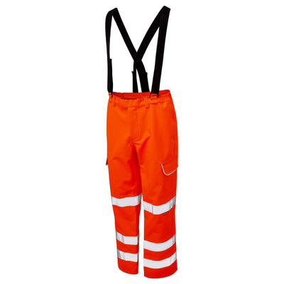 PULSAR PRARC10 Hi Vis Flame Retardant Waterproof Electric ARC Rail Spec Bib and Brace Trousers Orange Angle.jpg #colour_orange