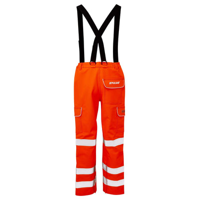 PULSAR PRARC10 Hi Vis Flame Retardant Waterproof Electric ARC Rail Spec Bib and Brace Trousers Orange Back.jpg #colour_orange