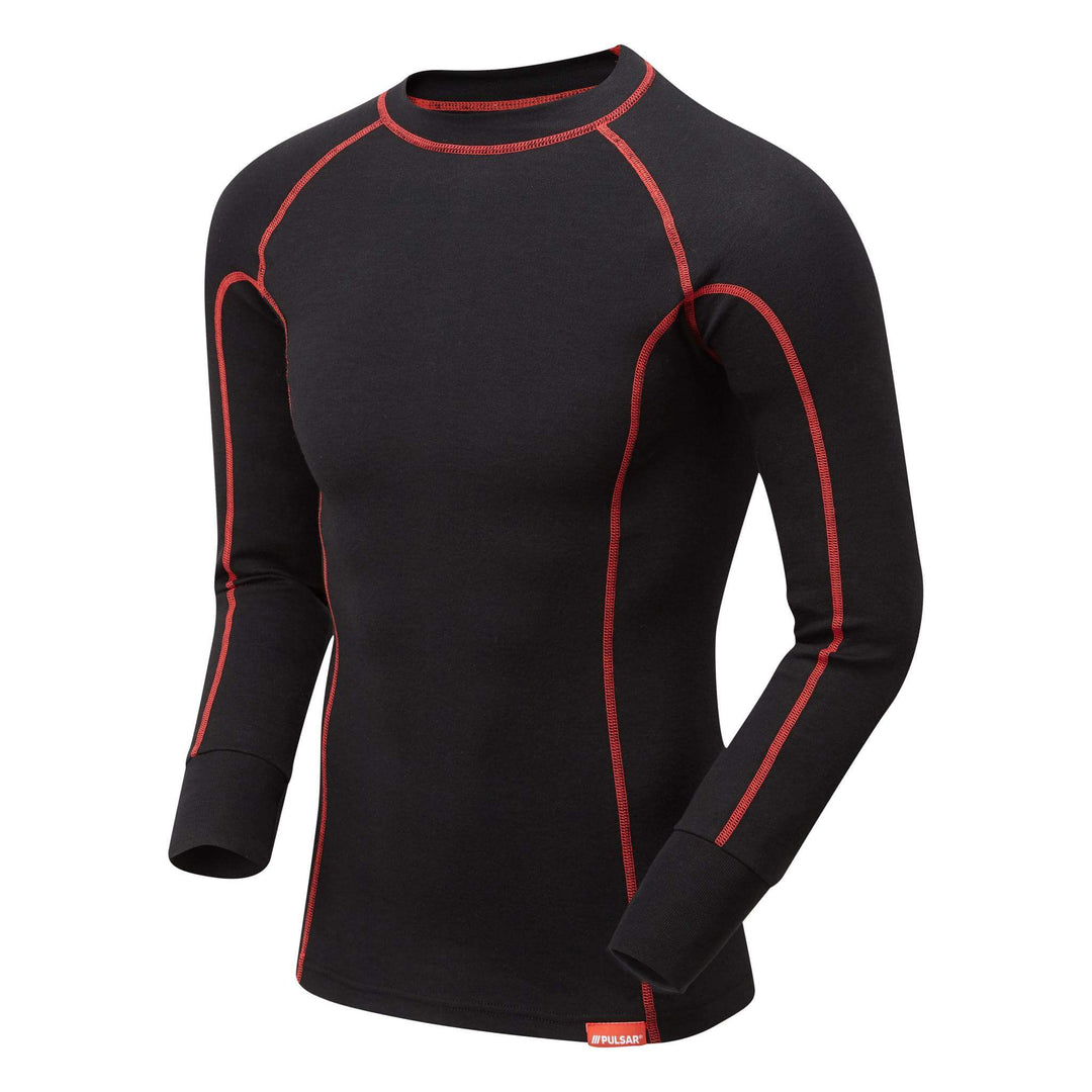 PULSAR XARC01 Flame Retardant Electric ARC Long Sleeve Base Layer Shirt Black Red Angle.jpg #colour_black-red