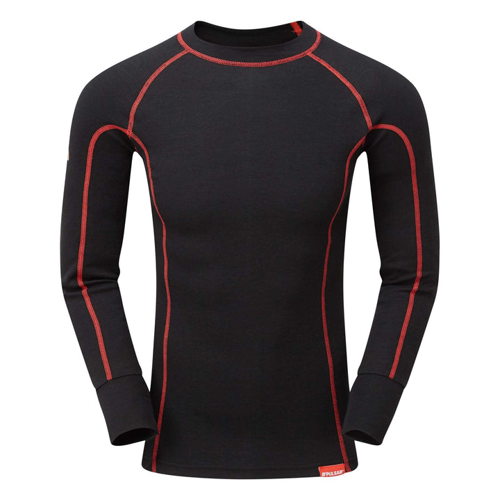 PULSAR XARC01 Flame Retardant Electric ARC Long Sleeve Base Layer Shirt Black Red Front.jpg #colour_black-red