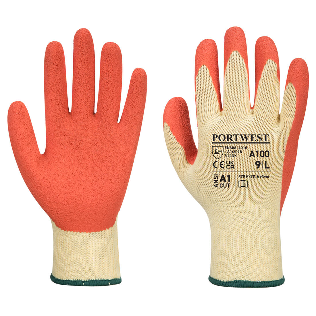 Portwest A100 Grip Latex Gloves 1#colour_orange