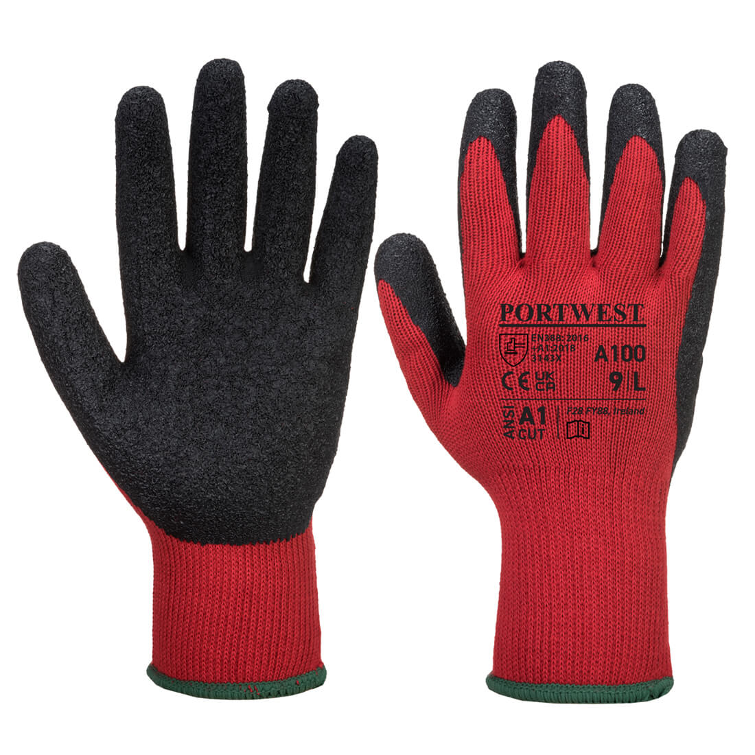 Portwest A100 Grip Latex Gloves 1#colour_red-black