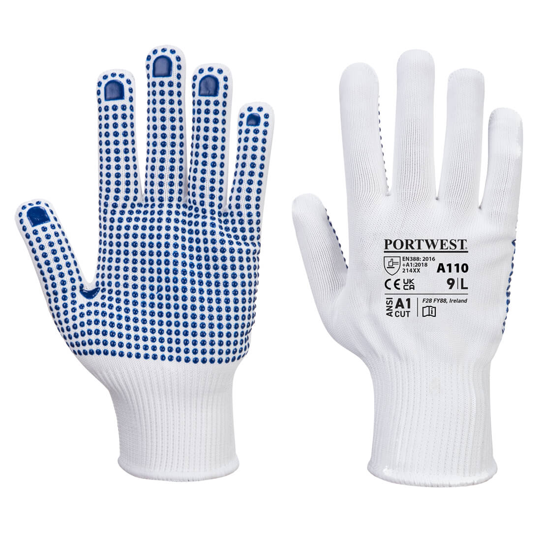 Portwest A110 Polka Dot Gloves 1#colour_white-blue
