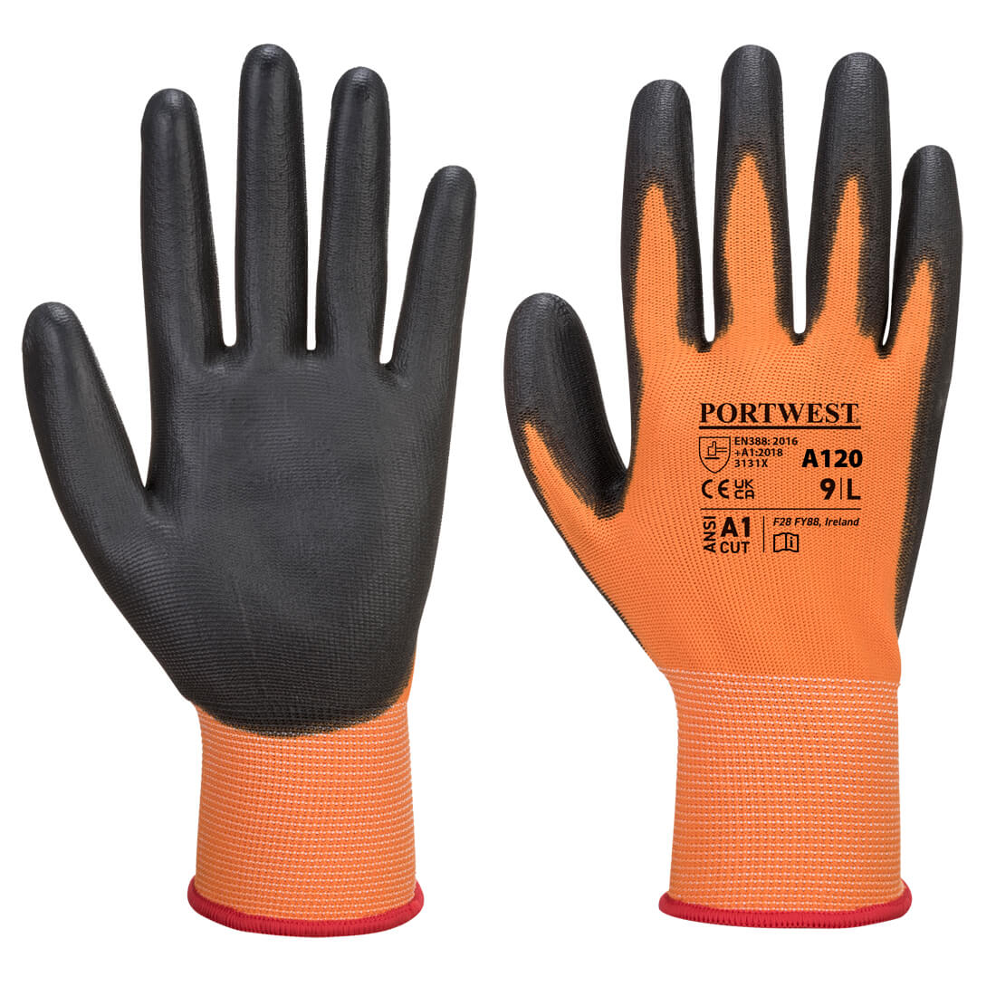Portwest A120 PU Palm Gloves 1#colour_orange-black