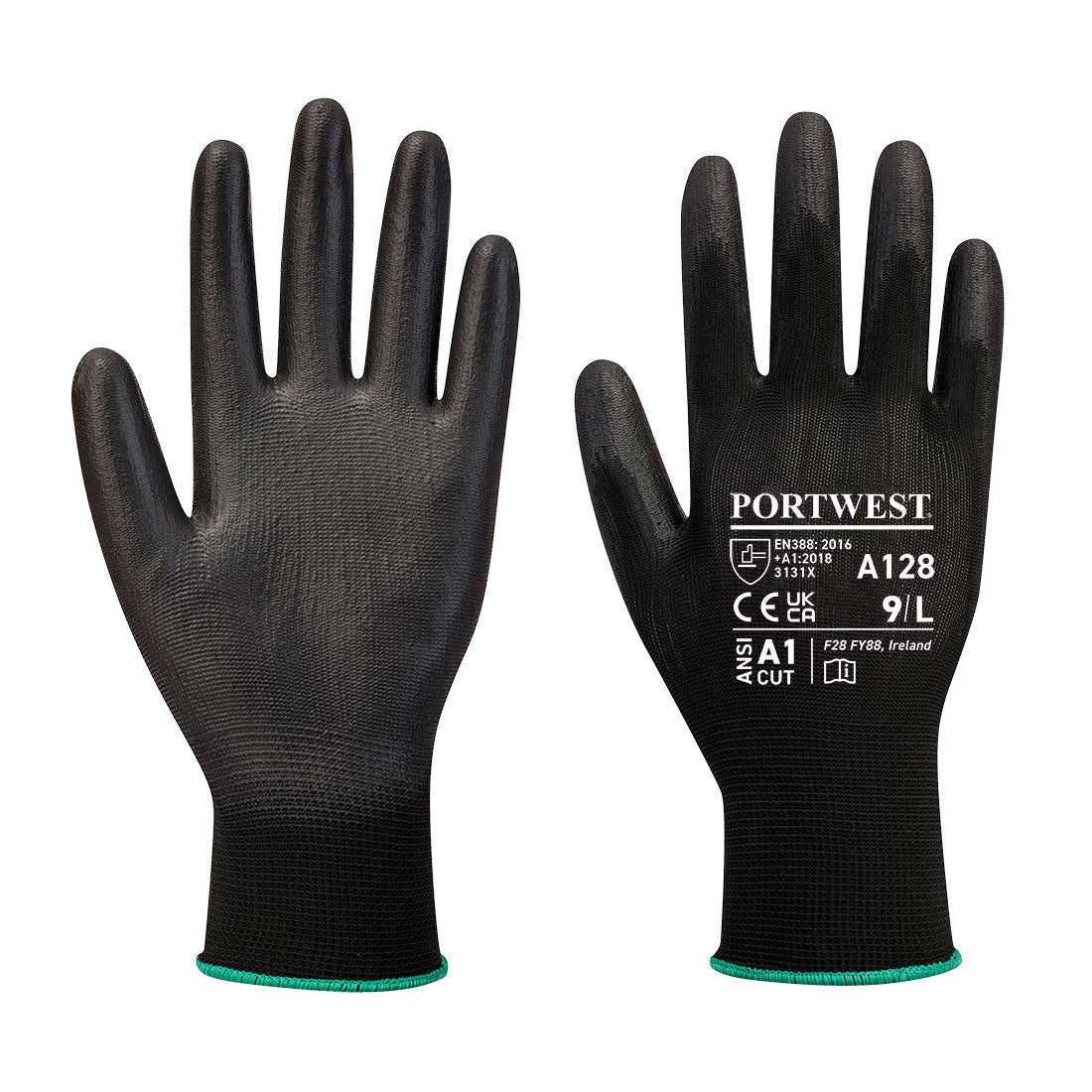 Portwest A128 PU Palm Gloves Latex Free (Retail Pack) 1#colour_black