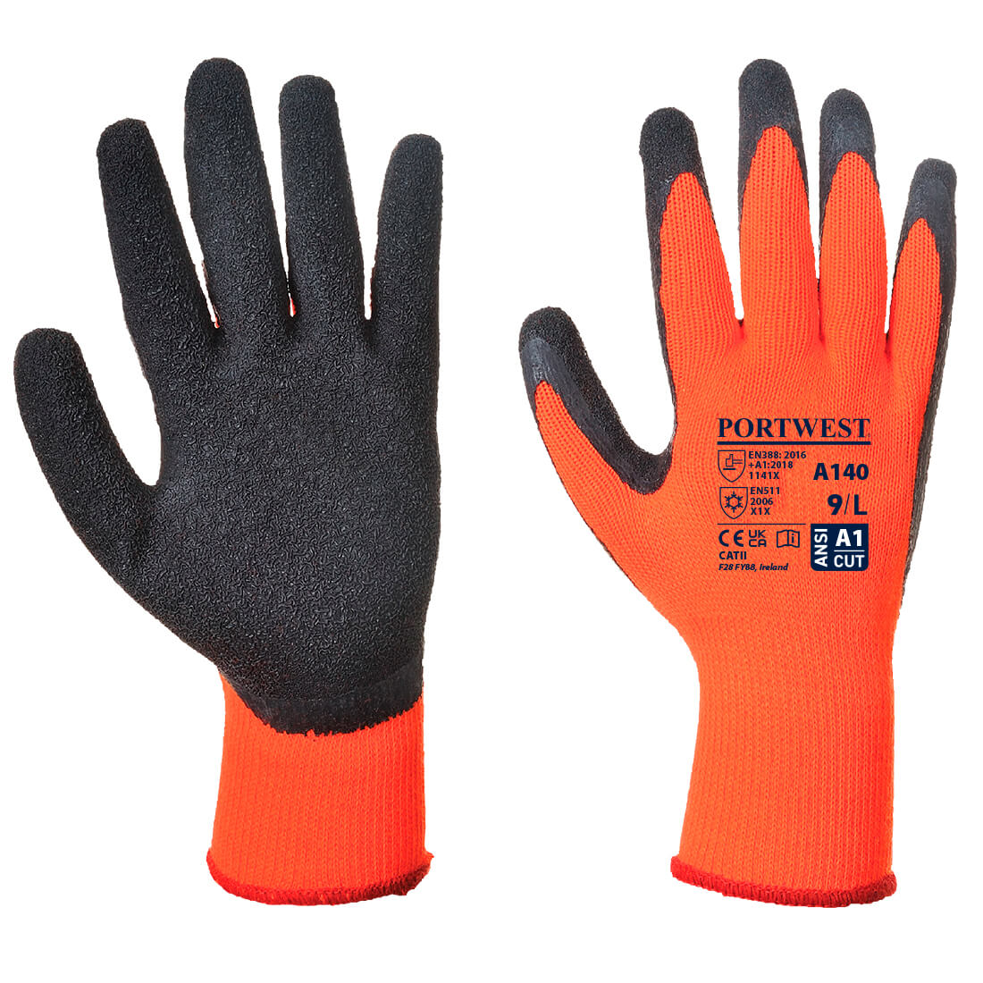 Portwest A140 Thermal Grip Latex Gloves 1#colour_orange-black
