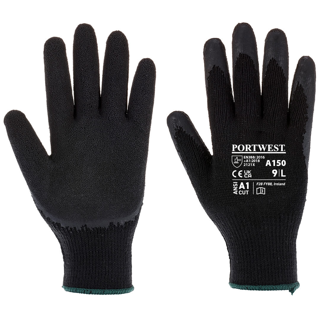 Portwest A150 Classic Grip Latex Gloves 1#colour_black