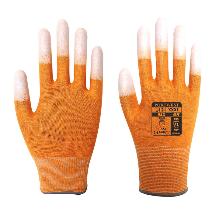 Portwest A198 Antistatic PU Fingertip ESD Gloves Orange Main#colour_orange