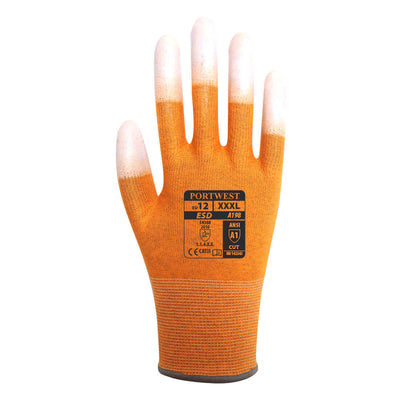 Portwest A198 Antistatic PU Fingertip ESD Gloves Orange Rear#colour_orange