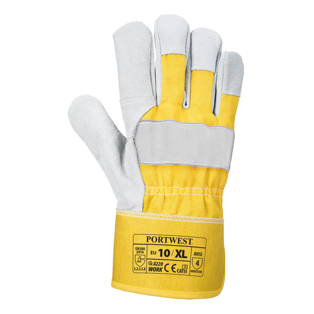 Portwest A220 Premium Chrome Rigger Gloves Yellow Rear#colour_yellow