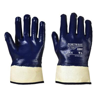 Portwest A302 Fully Dipped Nitrile Safety Cuff Gloves 1#colour_navy