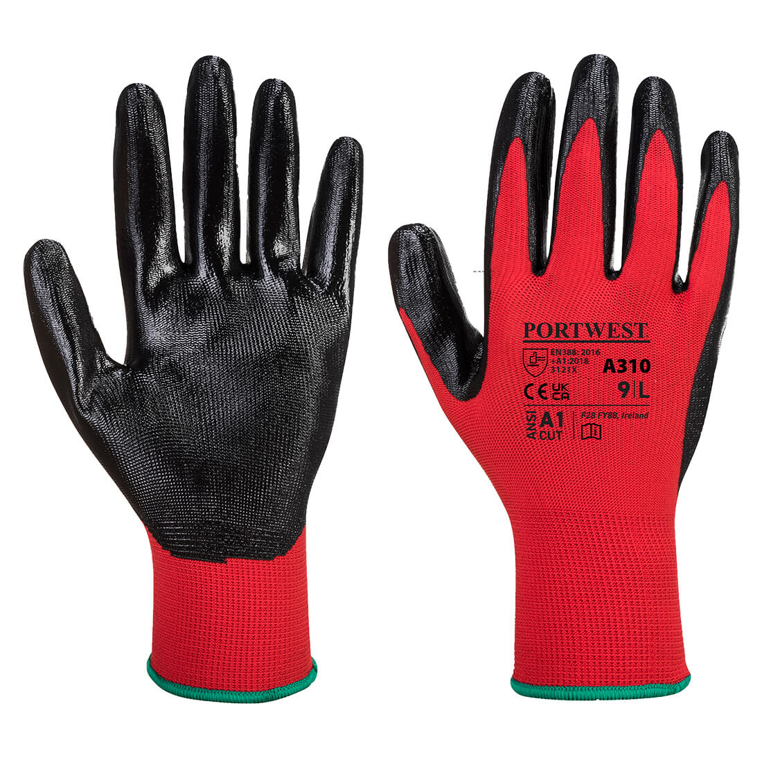 Portwest A310 Flexo Grip Nitrile Gloves 1#colour_red-black