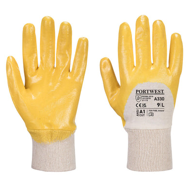 Portwest A330 Nitrile Light Knitwrist Gloves 1#colour_yellow
