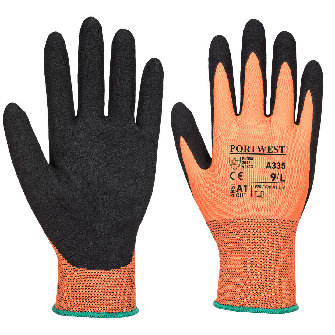 Portwest A335 Dermi-Grip NPR15 Nitrile Sandy Gloves 1#colour_orange-black