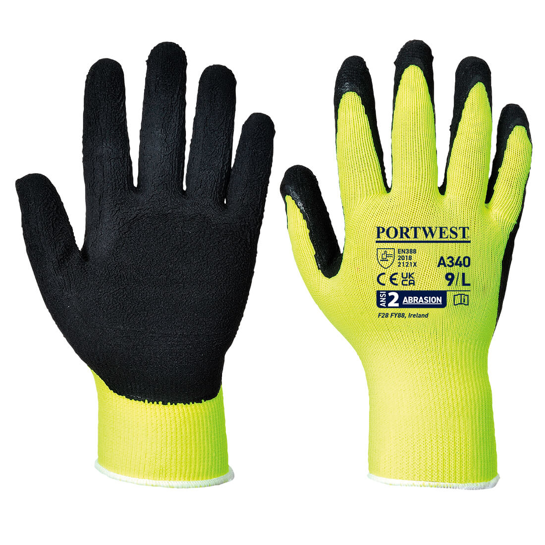 Portwest A340 Hi Vis Grip Latex Gloves 1#colour_yellow